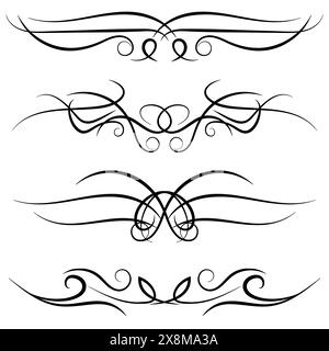 Set of vintage decorative curls, swirls, monograms and calligraphic borders. Line drawing design elements in black color on white background. Vector i Stock Vector