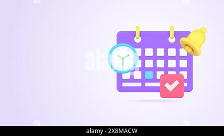 Time management deadline agenda important meeting calendar reminder notification 3d icon realistic vector illustration. Appointment schedule alert dat Stock Vector