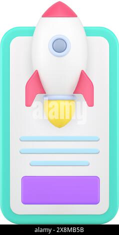 Speed internet smartphone application with rocket fast web site server 3d icon realistic vector illustration. Online communication connection browser Stock Vector