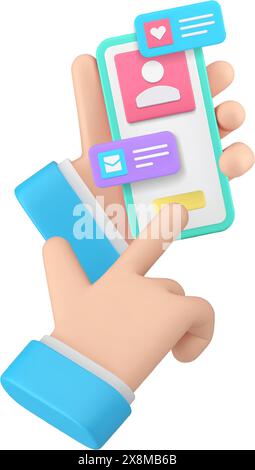 Email mail personal account smartphone application business man hand 3d icon realistic vector illustration. Digital marketing user interface data mess Stock Vector
