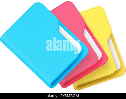 File folder stack with document datum archive paperwork 3d icon realistic vector illustration. Data management important information storage database Stock Vector