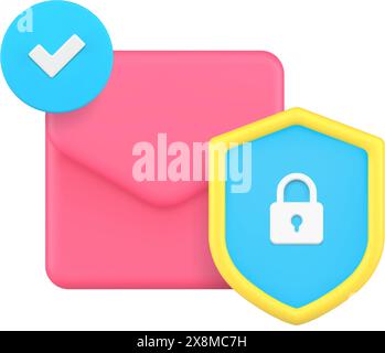 Email mail new letter inbox chat communication protection data security 3d icon realistic vector illustration. Newsletter mailbox information safety c Stock Vector