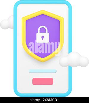 Smartphone data cloud storage protection app software access 3d icon realistic vector illustration. Mobile phone personal account safety information i Stock Vector