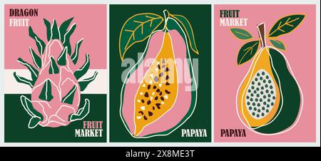 Set of Abstract Fruit Market retro posters. Stock Vector