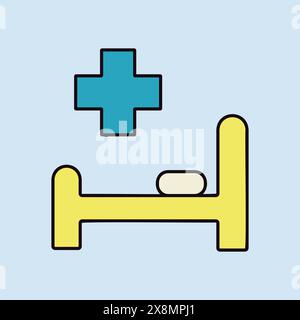 Hospital bed and cross vector flat icon. Medicine and healthcare, medical support sign. Graph symbol for medical web site and apps design, logo, app, Stock Vector