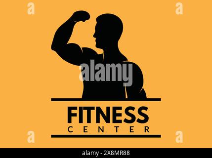 Fitness logo for gym with  exercising athletic black and white, vector illustration fitness center Stock Vector