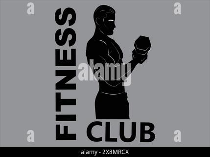 Vector Illustration of a Gym Fitness Logo in Black and White, Highlighting an Athletic Figure in an Elegant and Dynamic Design Stock Vector