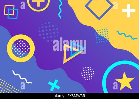 Vibrant Memphis style background with geometric shapes and abstract patterns. Perfect for trendy designs, artistic projects, and modern aesthetic. Stock Vector