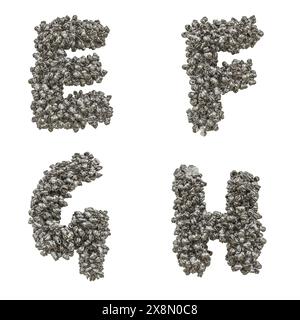 3d rendering of crushed aluminium can capital letter alphabet - letters E-H Stock Photo