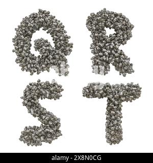 3d rendering of crushed aluminium can capital letter alphabet - letters Q-T Stock Photo
