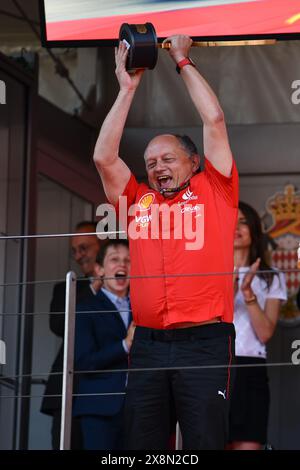 Montecarlo, Mezzolombardo, Monaco. 26th May, 2024. Frederic Vasseur ( Team Principal Scuderia Ferrari ) celebrated on the podium of the 2024 FIA Formula 1 Monaco Grand Prix at Monaco Circuit in Monaco. (Credit Image: © Daisy Facinelli/ZUMA Press Wire) EDITORIAL USAGE ONLY! Not for Commercial USAGE! Credit: ZUMA Press, Inc./Alamy Live News Stock Photo