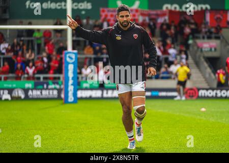 Salford, Manchester, UK. 26th May, 2024. Super League Rugby: Salford Red Devils Vs Wigan Warriors at Salford Community Stadium. NENE MACDONALD  pre game warm up. Credit James Giblin/Alamy Live News. Stock Photo