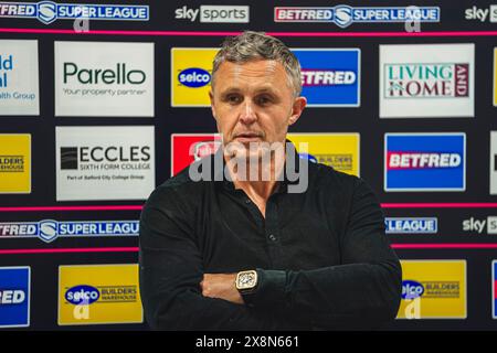 Salford, Manchester, UK. 26th May, 2024. Super League Rugby: Salford Red Devils Vs Wigan Warriors at Salford Community Stadium. Paul Rowley post match press conference. Credit James Giblin/Alamy Live News. Stock Photo