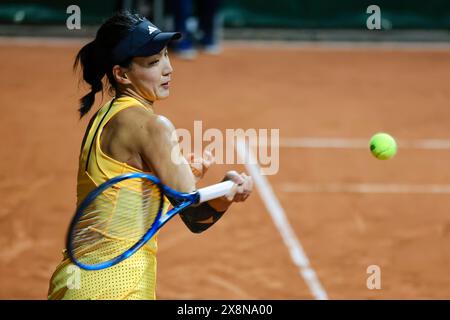 Paris, France. 26th May, 2024. Tennis: Grand Slam/WTA Tour, French Open, singles, women, 1st round. Xinyu (China) - Niemeier (Dortmund). Xinyu Wang is in action. Credit: Frank Molter/dpa/Alamy Live News Stock Photo