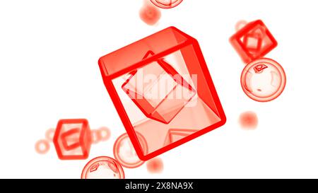 3D cubes rotating in virtual space. Design. Transparent cubes and round bubbles. Stock Photo