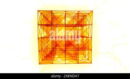 Moving edges in cube 3d design. Motion. Cubic structure with triangular ...