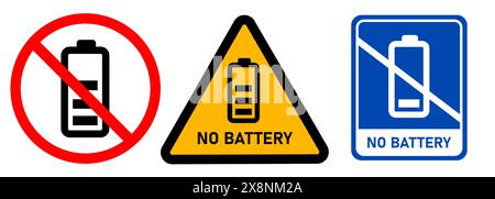 No battery allowed restriction of cell power storage danger zone charging forbidden symbol sign Stock Vector