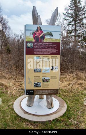 Parks Canada and the Mi'kmaq welcome sign at Greenwich National Park in St. Peters Bay, Prince Edward Island, Canada Stock Photo