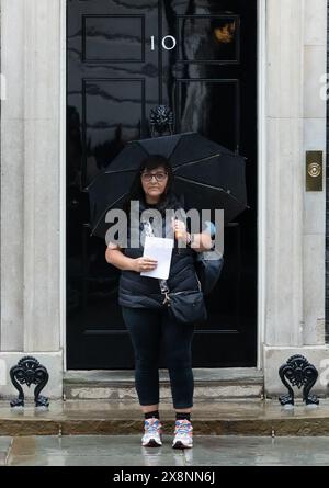 London, UK. 22nd May, 2024. Campaigner, Figen Murray arrives in Downing Street, London to meet with Prime Minister Rishi Sunak to discuss proposed legislation known as Martyn's Law for increased terror protection measures at venues. Figen Murray has been walking over the past two weeks from Manchester Arena where her son Martyn was killed in the 2017 terror attack. Credit: SOPA Images Limited/Alamy Live News Stock Photo