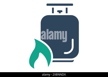 Gas icon. gas cylinder with fire. icon related to utilities. solid icon style. utilities elements vector illustration Stock Vector