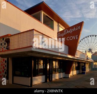 The Gay Dolphin Gift Cove, a fixture on the boardwalk in Myrtle Beach, South Carolina, since the 1940s. Stock Photo