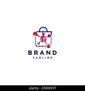 Connection Lines Spreading From Inside The Shopping Bag Icon. Shopping Bag with Connection Symbol. Stock Vector