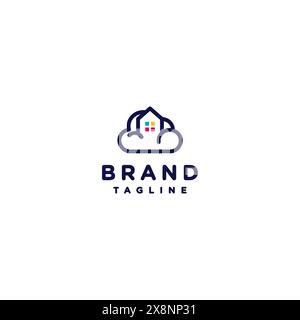 Playful Cozy Home Standing Above the Clouds Logo Design. House abode The Clouds Logo Design. Stock Vector