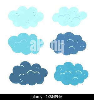 Set of cute cartoon clouds isolated on white background. Vector illustration. Stock Vector