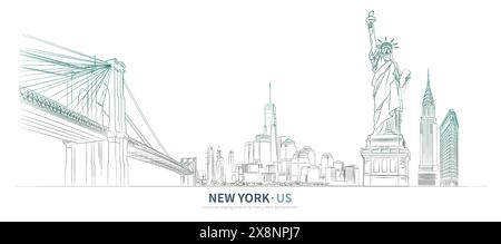 New york cityscape line drawing vector. city scape sketch. sketch style landmark illustration. Stock Vector