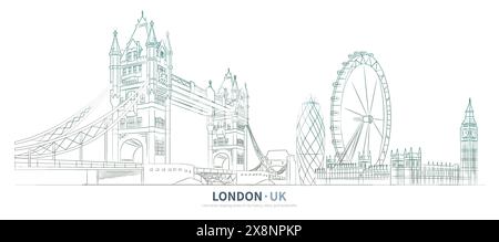 London cityscape line drawing vector. city scape sketch. sketch style landmark illustration. Stock Vector