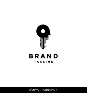 Key Icon and Human Head Silhouette Logo Design. Key Head Silhouette Logo Design. Stock Vector