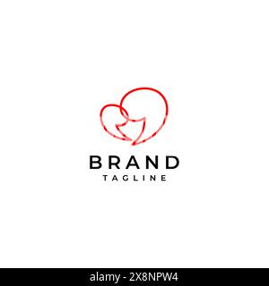 Two red message bubbles logo design in minimalist lines forming a heart symbol. Two Message Bubbles form a Heart Symbol. Stock Vector