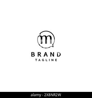 Initial M and Text Bubble Icon In One Continuous Line Logo Design. Initial M in Text Bubble Icon Logo Design. Stock Vector