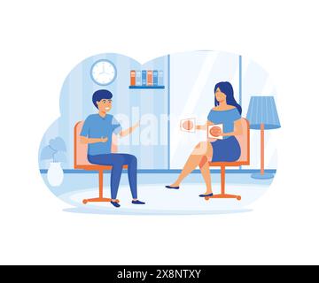 Child psychologist flat concept with woman specialist showing pictures to the boy. flat vector modern illustration Stock Vector