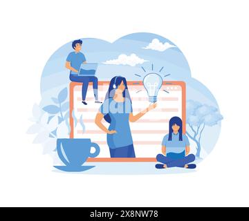 Concept customer and operator, online technical support for web page. Female hotline operator advises client. Online assistant, virtual help service. Stock Vector