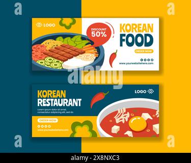 Korean Food Horizontal Banner Flat Cartoon Hand Drawn Templates Background Illustration Stock Vector
