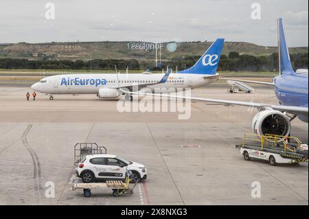 Madrid, Spain. 26th Apr, 2024. Spanish airline Air Europa plane is seen at the Adolfo Suarez Madrid Barajas international airport runway in Madrid. (Credit Image: © Xavi Lopez/SOPA Images via ZUMA Press Wire) EDITORIAL USAGE ONLY! Not for Commercial USAGE! Stock Photo