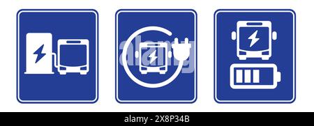 Electric Bus EV electric vehicle public transportation sign symbol charging station Stock Vector