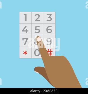 Index finger pressing key number on keyboard machine. Hand pressing number on button number. Vector art illustration Stock Vector