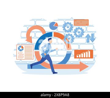 Agile development decisions methodology business concept. Agile life rule cycle for software development diagram. Effective teamwork for project sprin Stock Vector