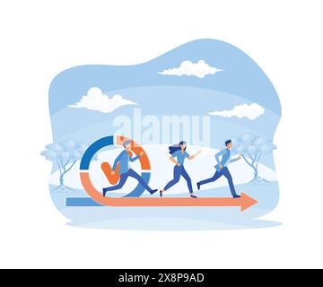 Agile development process with running IT developers team. Software development team and agile lifecycle process sprint. flat vector modern illustrati Stock Vector