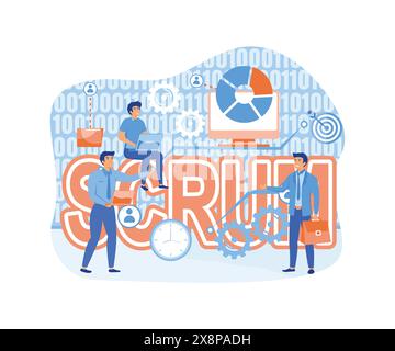 SCRUM framework. Concept with keywords, letters and icons. flat vector modern illustration Stock Vector