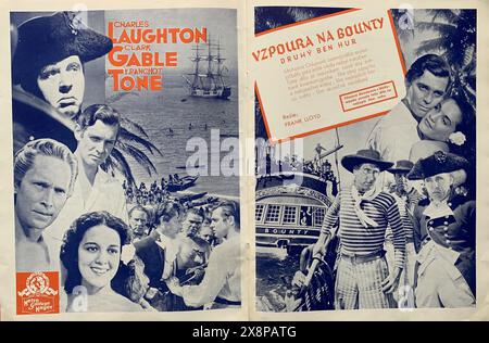 Czech Trade Ad for CHARLES LAUGHTON CLARK GABLE FRANCHOT TONE MOVITA CASTANEDA and MAMO CLARK in MUTINY ON THE BOUNTY / VZPOURA NA BOUNTY 1935 director FRANK LLOYD book Charles Nordhoff and James Norman Hall Metro Goldwyn Mayer (MGM) Stock Photo