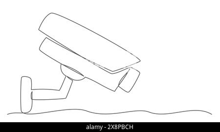 Camera security One line drawing on white background Stock Vector