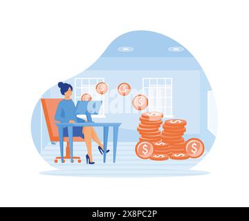 Salary Payment concept. idea for landing page template, Payroll money, financial wage calculation, job checkout analysis, annual tax, budget planning Stock Vector