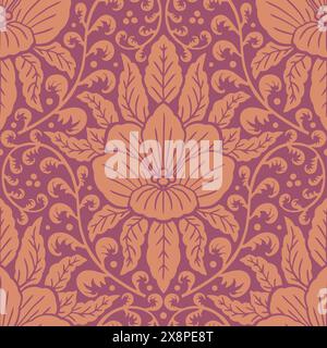 Seamless orange Damask pattern on an red background Stock Vector