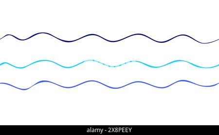Blue Sea Waves or Water flow Seamless Pattern horizontal border. Hand drawn colored simple lines. Sea storm scribble. Vector illustration in Doodle Stock Vector