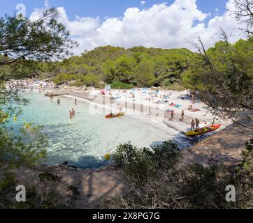 Menorca, Spain - September 5, 2024: Cala Turqueta in Menorca island, in the Balearic Islands, a unspoiled beach with restricted access surrounded by l Stock Photo