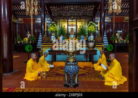 Hue, Vietnam - April 10th, 2024: Thien Mu Pagoda. This is the ancient temples from the 19th century to date and also the spiritual tourist attractions Stock Photo