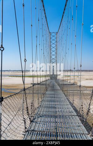 Long Suspension Bridge Kanchanpur Dodhara Chadani Bridge of Mahakali River in Mahendranagar, Nepal Stock Photo